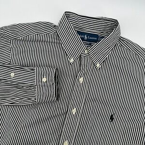 Ralph Lauren Mens 16 L Black White Striped Classic‎ Fit Button Down Shirt